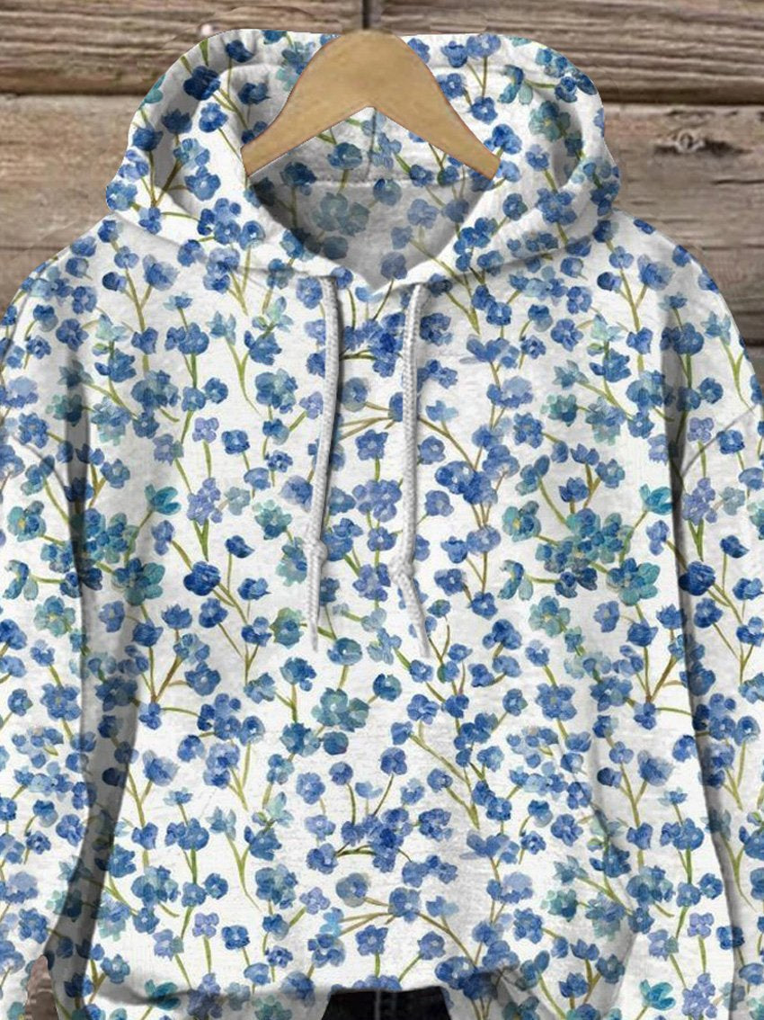 Watercolor Petite Spring Floral Pattern Printed Casual Hoodie Sweatshirt