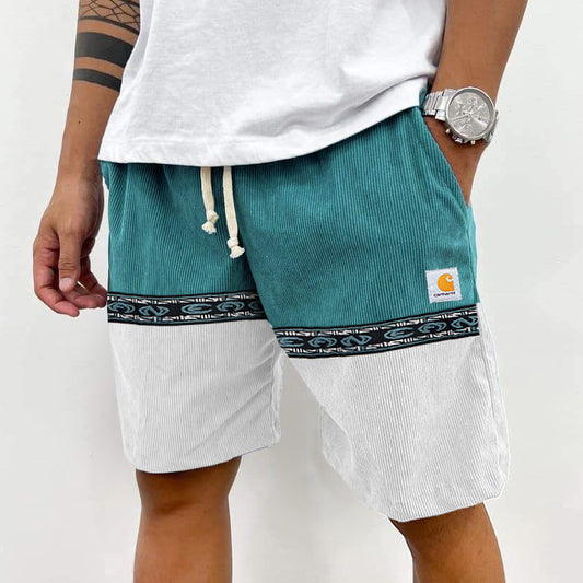 Corduroy Surf Shorts Unisex Street Contrasting Patchwork Retro Skateboard Shorts