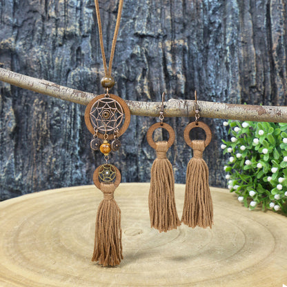 Women's Bohemian Dreamcatcher Tassel Earring Necklace Set