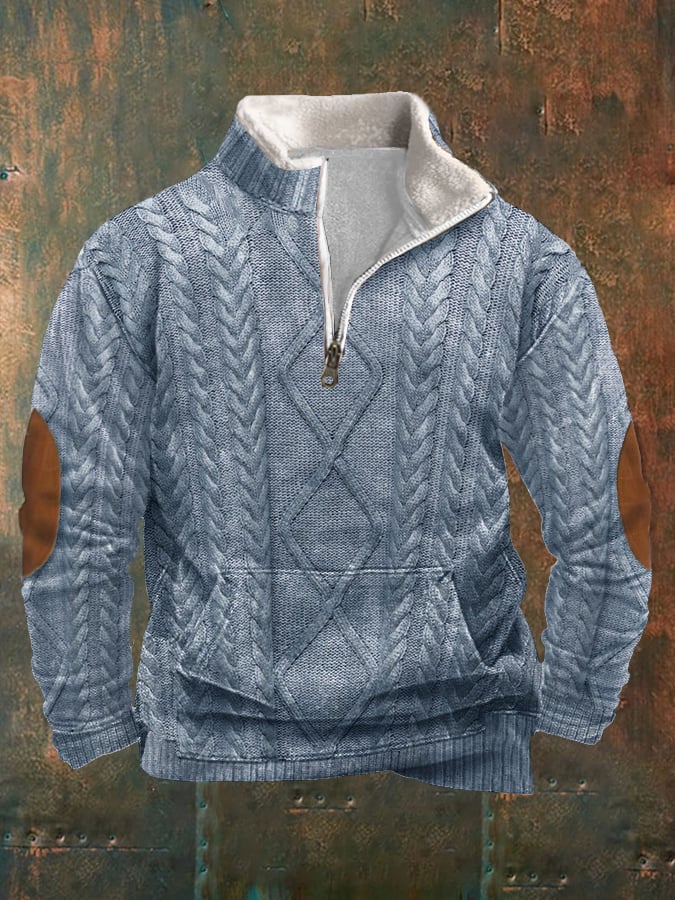 Men's Retro Knitted Printed Fleece Sweatshirt