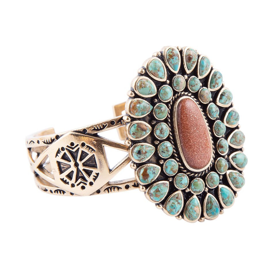 Sedona Turquoise Goldstone Statement Cuff Bracelet