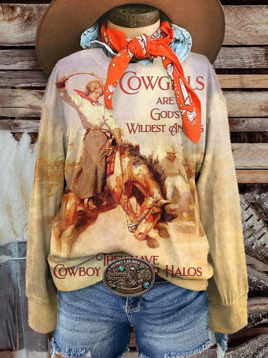 Women's Cowgirl's Are God's Angels Casual Print Corduroy Sweatshirt