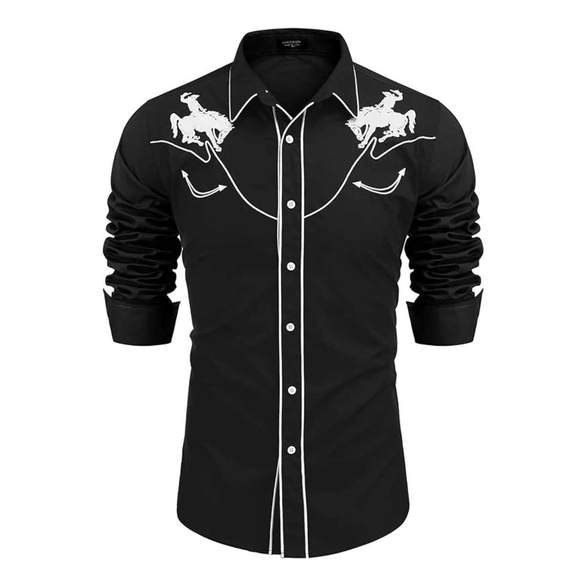 Men's Long Sleeve Slim Fit Embroideres Western Shirts-Black