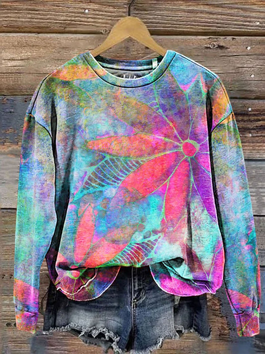 Bright Floral Art Print Casual Sweatshirt