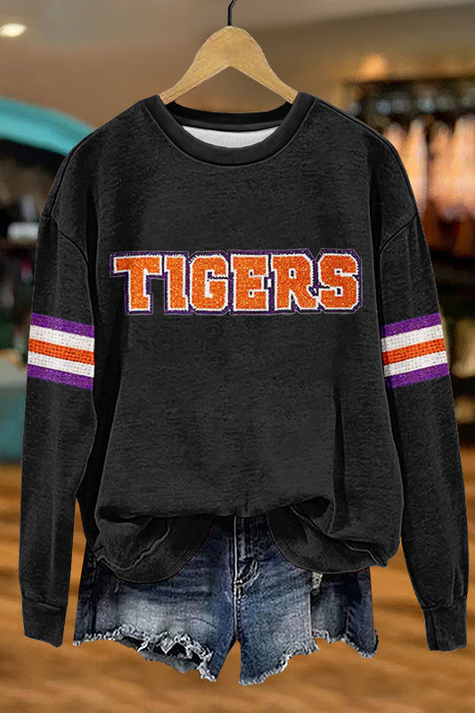 Cozy Gameday Tigers Print Sweatshirt