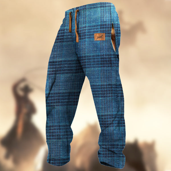 Men's Retro Plaid Elk Sports Casual Sweatpants