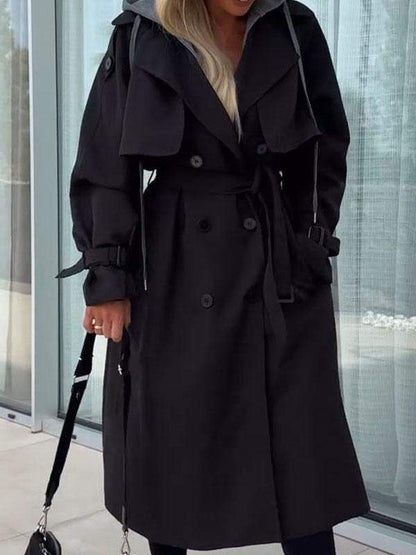 Women's Hooded Long Sleeve Trench Coat