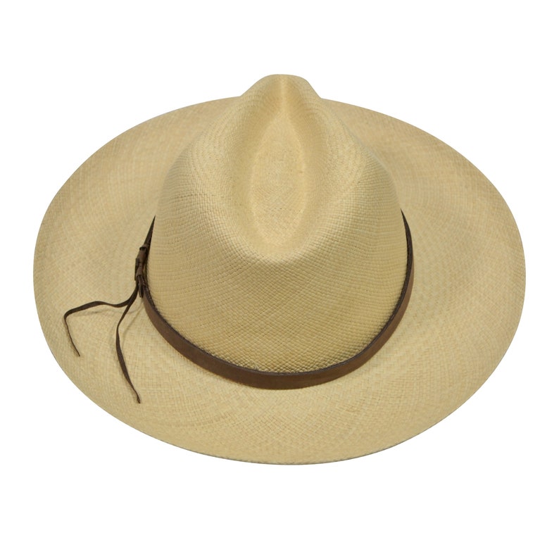 Original Panama Hat - Wide Brim Fedora - Natural Straw - Brown Leather Band - Handmade in Ecuador by Ecua-Andino - EA - HatBox Included-FREE SHIPPING