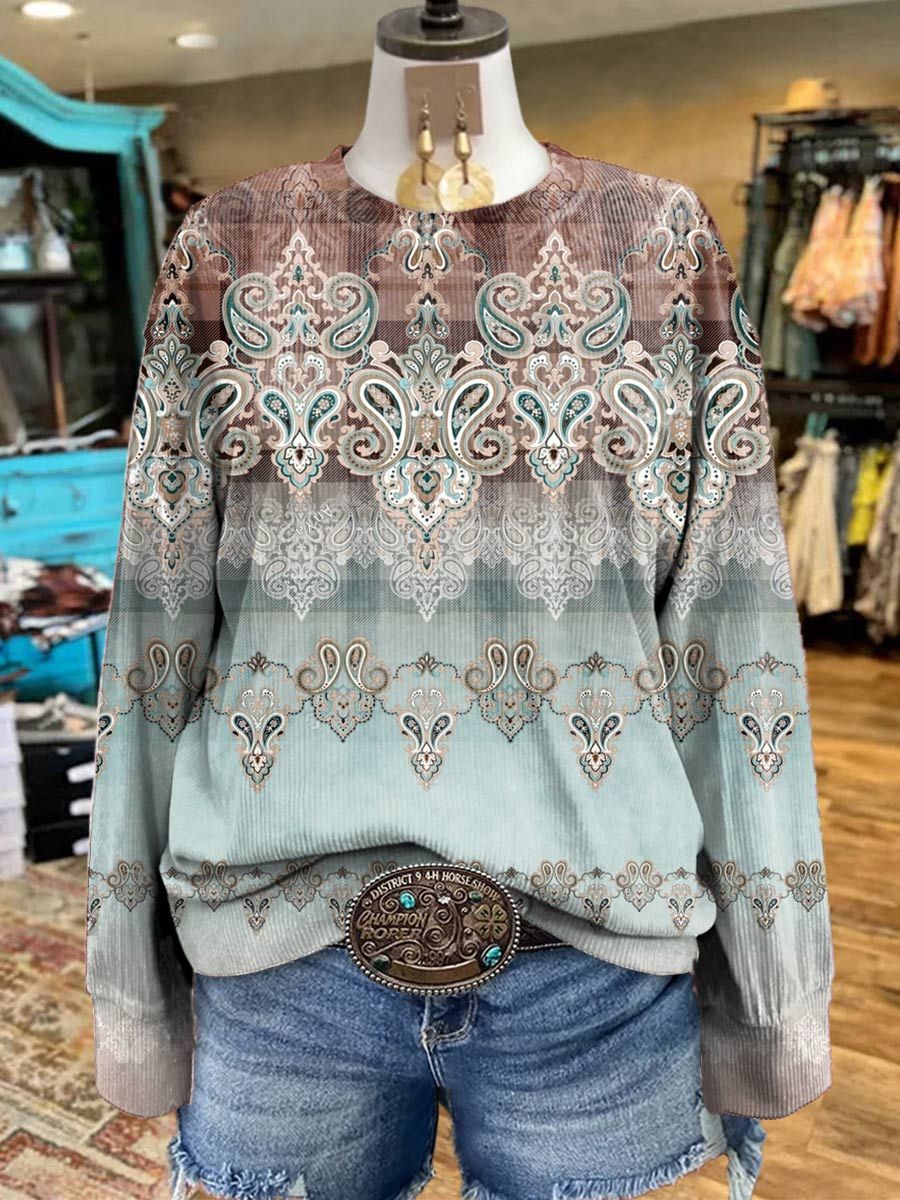 Women's Paisley Casual Print Corduroy Sweatshirt