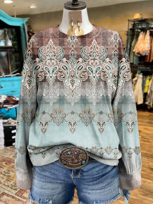 Women's Paisley Casual Print Corduroy Sweatshirt