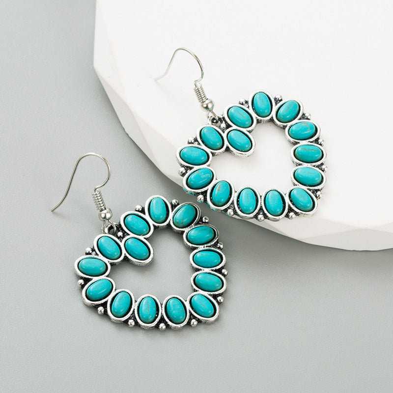 Personality Hollow Heart Turquoise Earrings