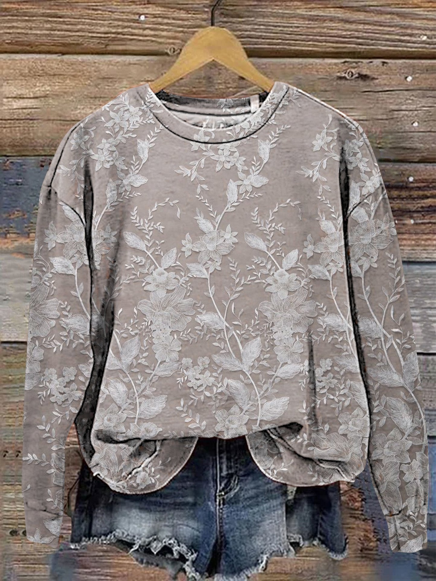 Vintage Lace Pattern Casual Sweatshirt