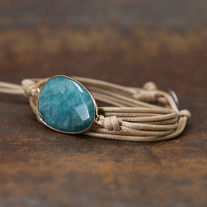 Unisex Amazonite Multi-layered Simian Ethnic Style Bracelet