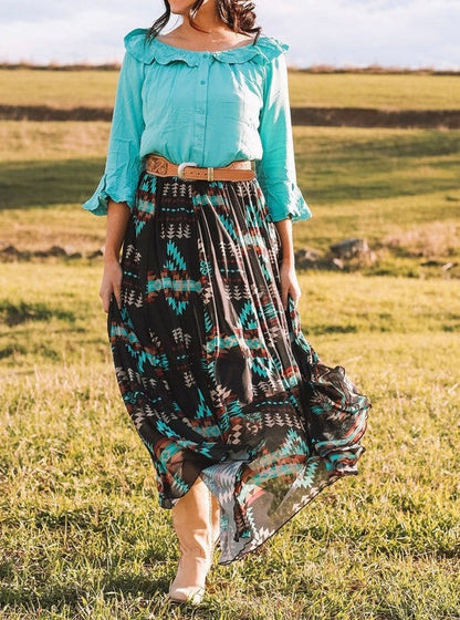 Pretty Western Aztec Print Skirt