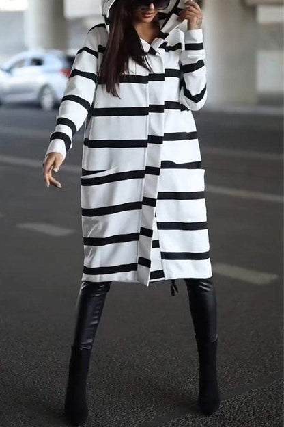 Women's Casual Hooded Striped Mid-length Coat