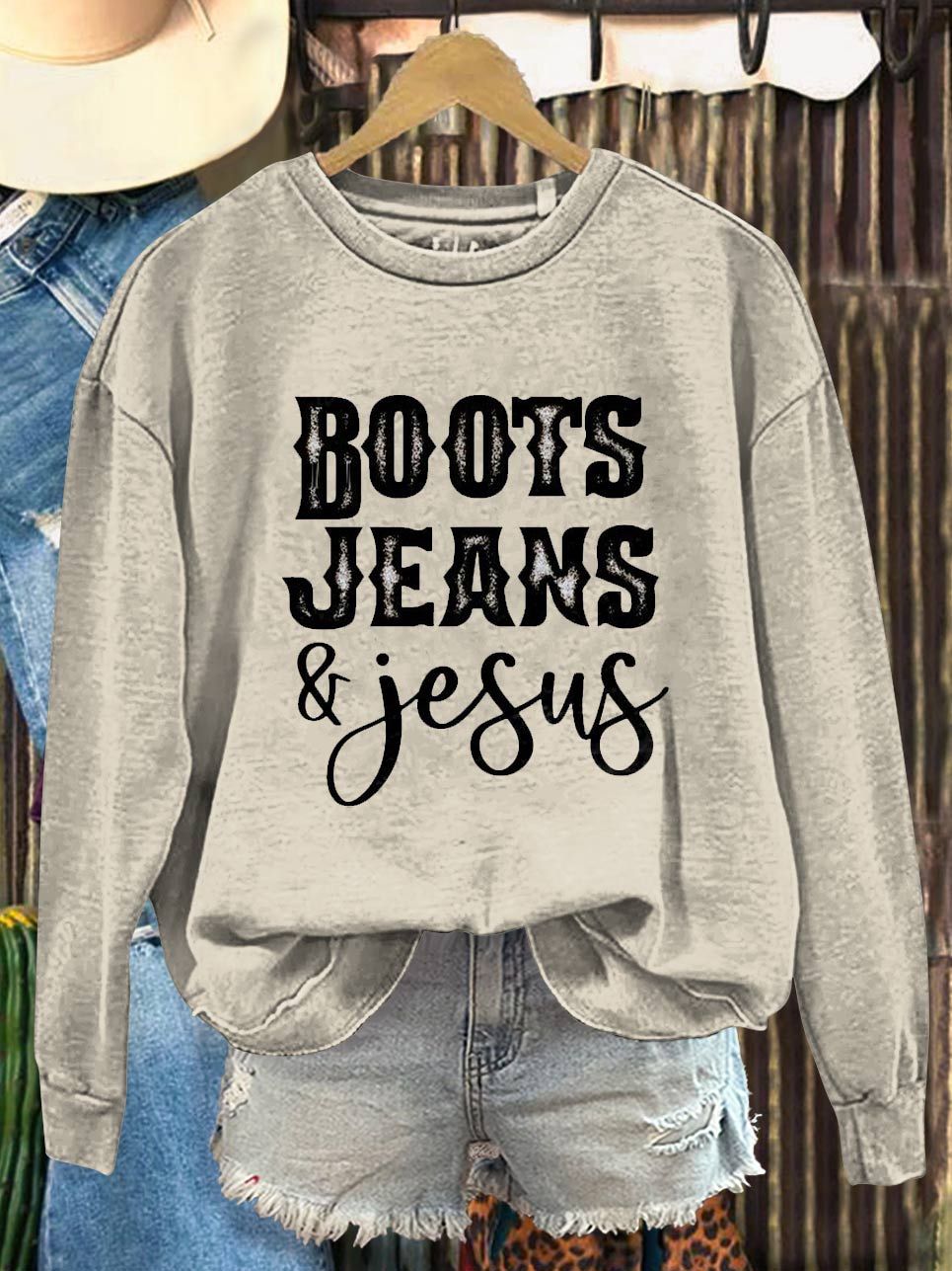 Boots Jeans and Jusus Print Casual Sweatshirt