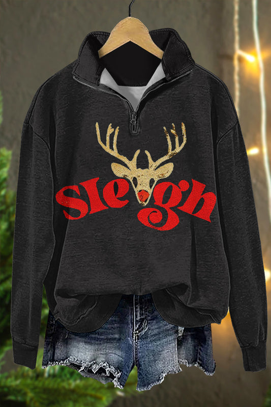 Cute Christmas Elk Print Sweatshirt