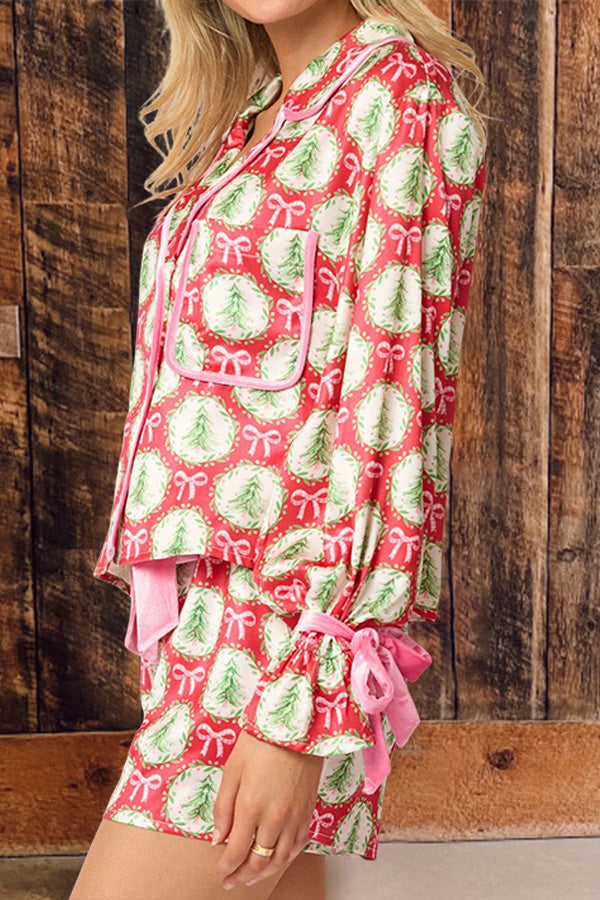 Christmas Tree Bow Print Pajama Set