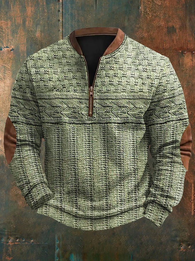 Men's Retro Braid Pattern Print Casual Pullover