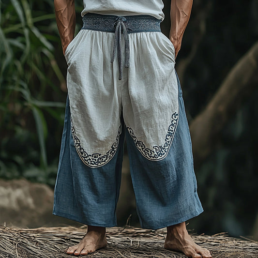 Men's Ethnic Print Casual Breathable Wide-leg Linen Harem Pants