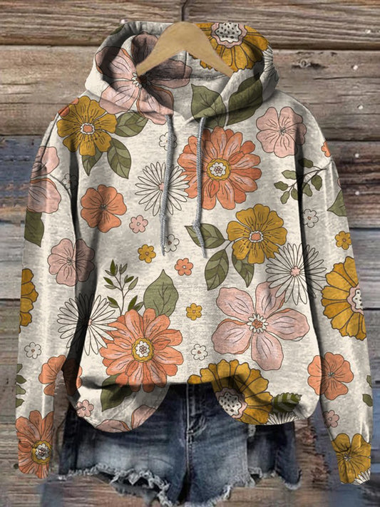 Retro Floral Print Casual Sweatshirt