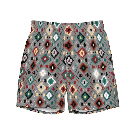 Yeehaw Gray Aztec Men's Swim Trunks