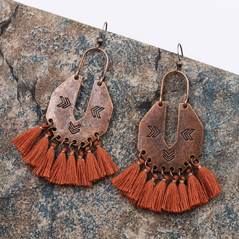 Women's Bohemian U-shaped Alloy Tassel Earrings