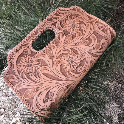 Floral Tooled Leather Clutch - Choice of Colors