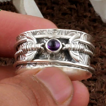 Sterling Silver Bee Purple Gemstone Meditation Ring