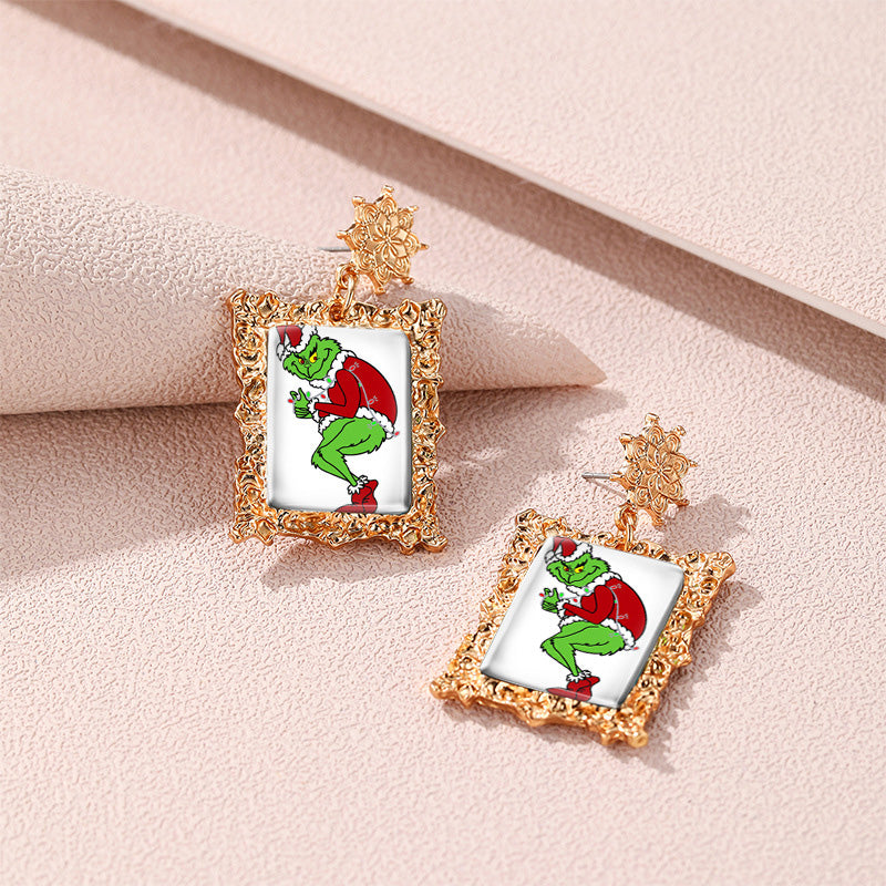 Vintage Grinch Square Earrings