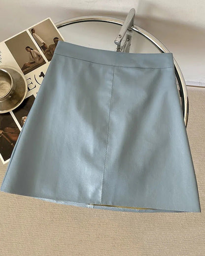 High-Waisted Pu Leather A-Line Hip Skirt