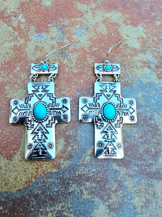 Aztec Turquoise Cross Earrings