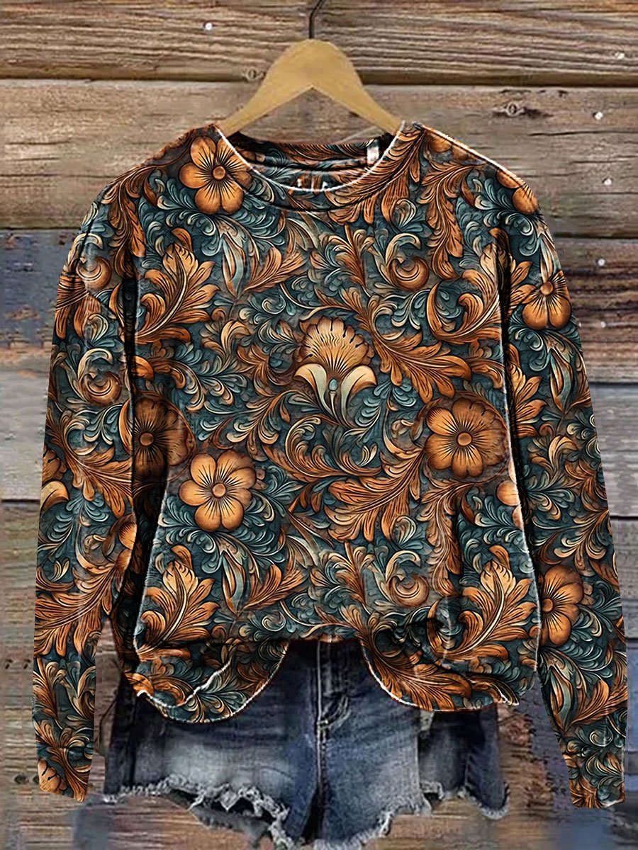 Vintage Floral Print Casual Sweatshirt