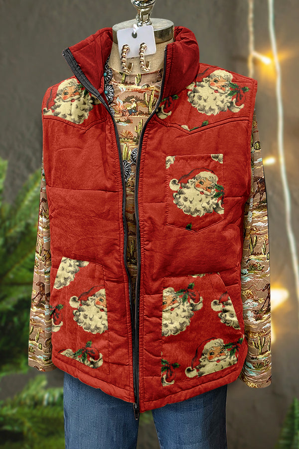 Retro Christmas Santa Claus Print Vest