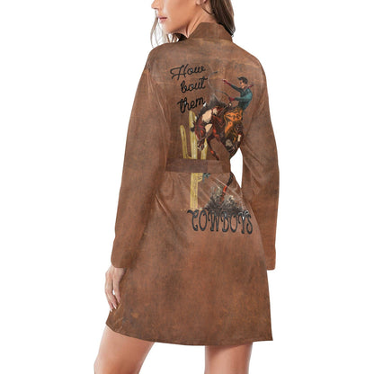 Them Cowboys Western Women's Long Sleeve Belted Satin Feel Dressing Lounge Robe