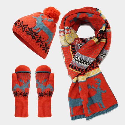 Unisex Christmas Warm Hat Gloves Scarf Knitted Set