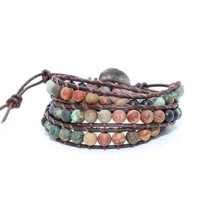 Unisex Natural Turquoise Beaded Multi-layer Ethnic Style Bracelet