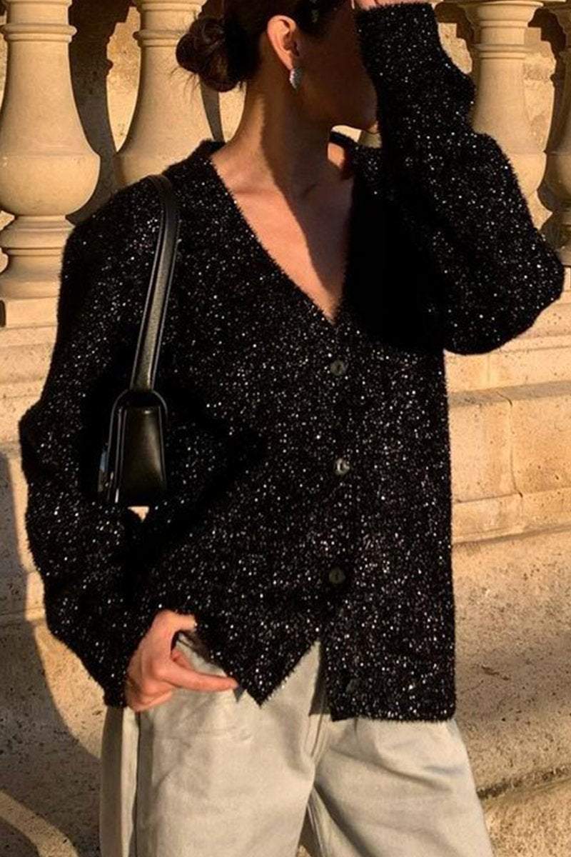 Women's Casual V-neck Sequined Cardigan Top