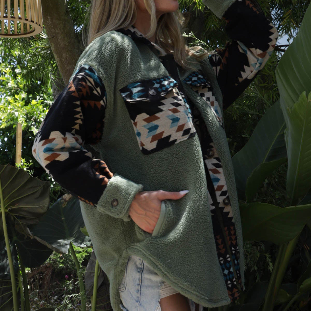 Women's Lamb's Wool Aztec Print Jacket