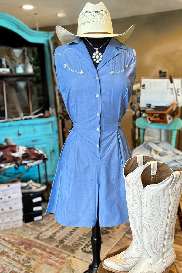 Western Buttoned Sleeveless Dress