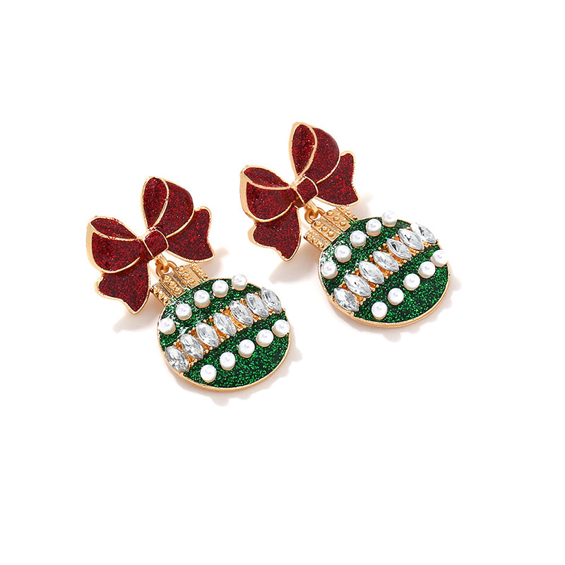 Christmas Bow Disco Ball Earrings