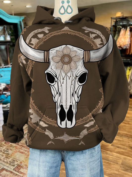 Bull Skull Print Casual Hoodie Sweatshirt