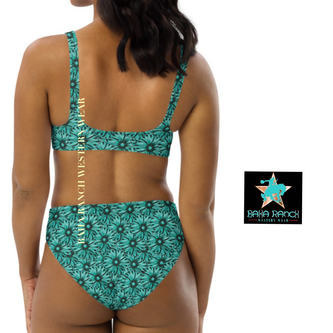 Yeehaw Turquoise Floral Leather Print Bikini