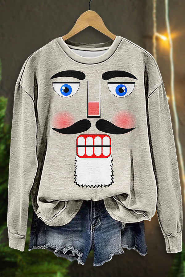 Christmas Nutcracker Face Print Sweatshirt