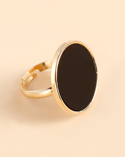 Black Round Imitation Mother-Of-Pearl Ring Adjustable Ring Set