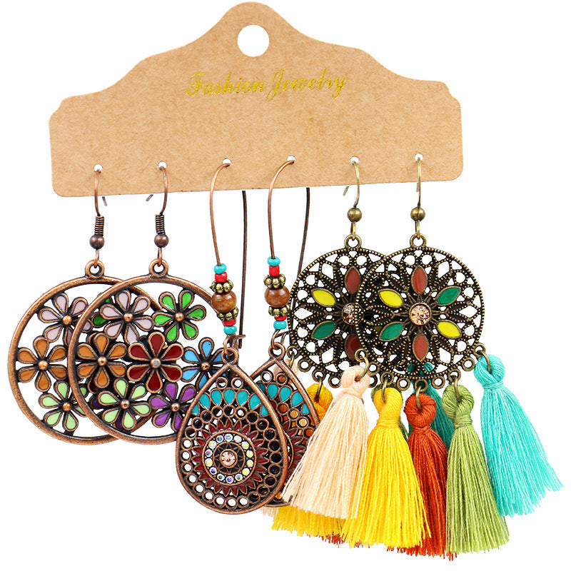 Women's Bohemian Suit Combination Metal Tassel Earrings