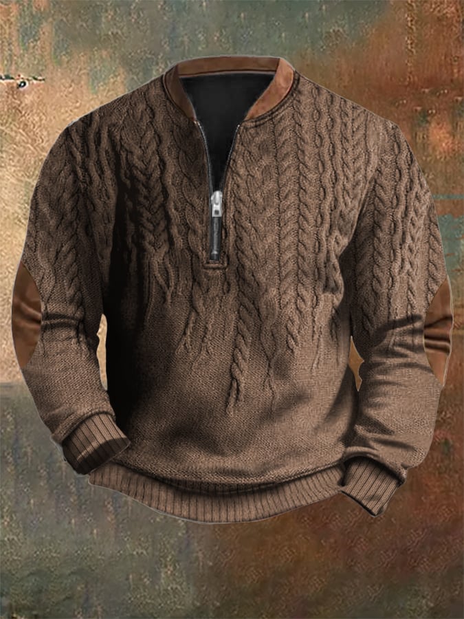 Men's Vintage Knit Print Zip-Up Sweatshirt