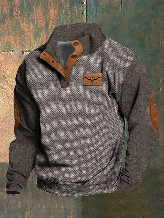 Men's Retro Western Stand Collar Sweatshirt