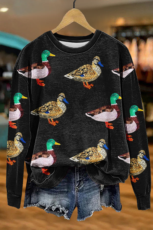 Shiny Duck Camping Mallard Print Sweatshirt