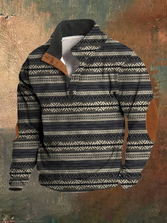 Men's vintage western stand collar sweatshirt